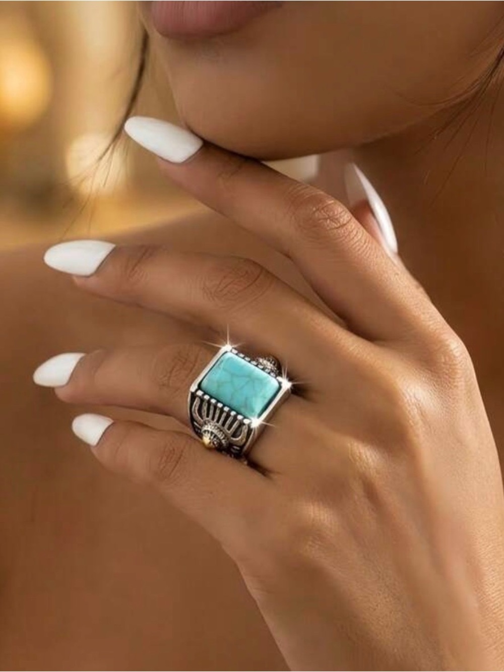 Western Ring Turquoise Square Statement Ring by